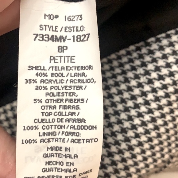 VTG Women’s Houndstooth Blazer Jacket with Velvet Collar | Size 8 - Picture 8 of 8